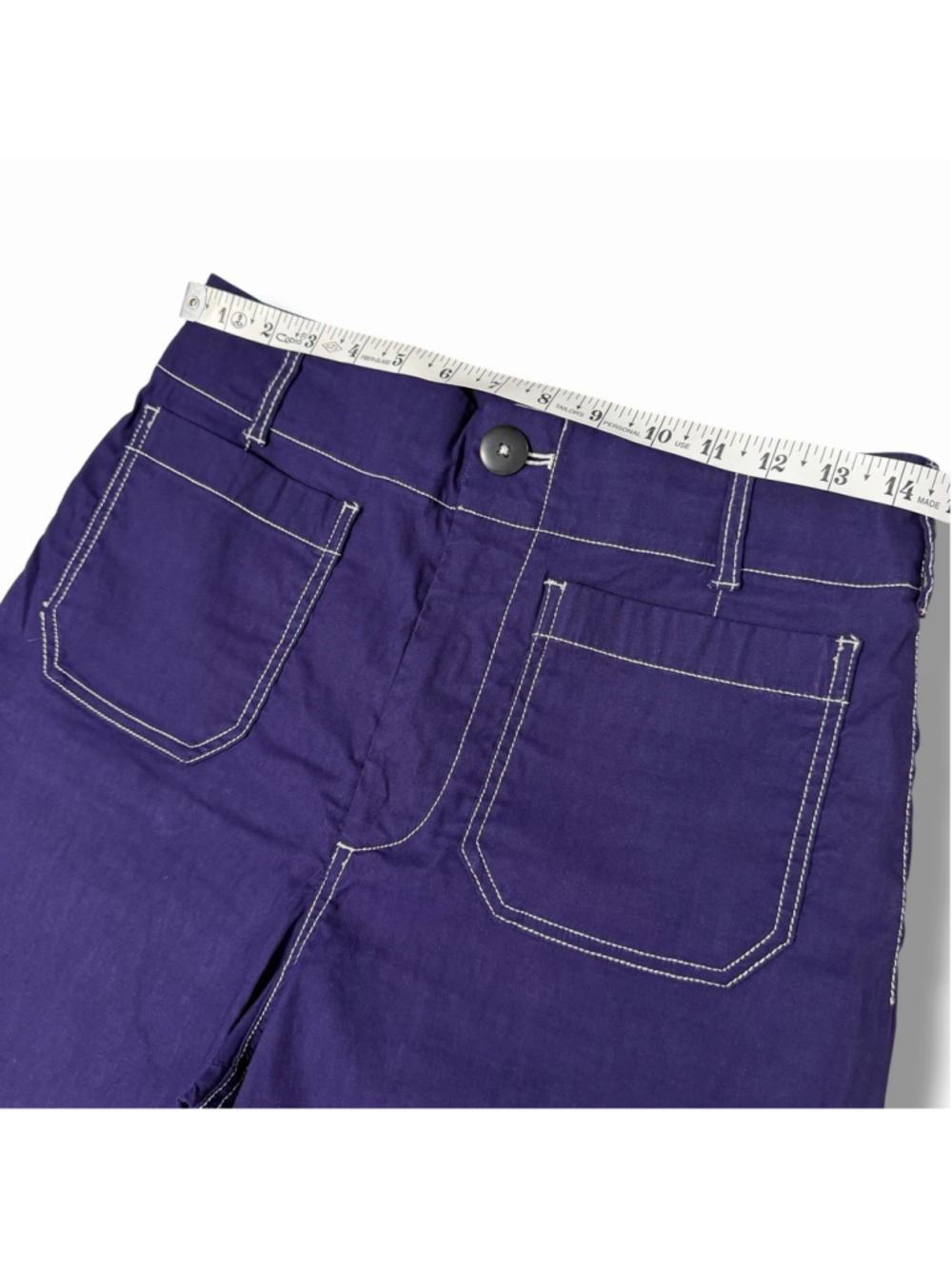 Meave Anthro Colette Crop Wide Leg Pants Contrast Stitch Purple Magic Fabric 28 - Picture 6 of 11